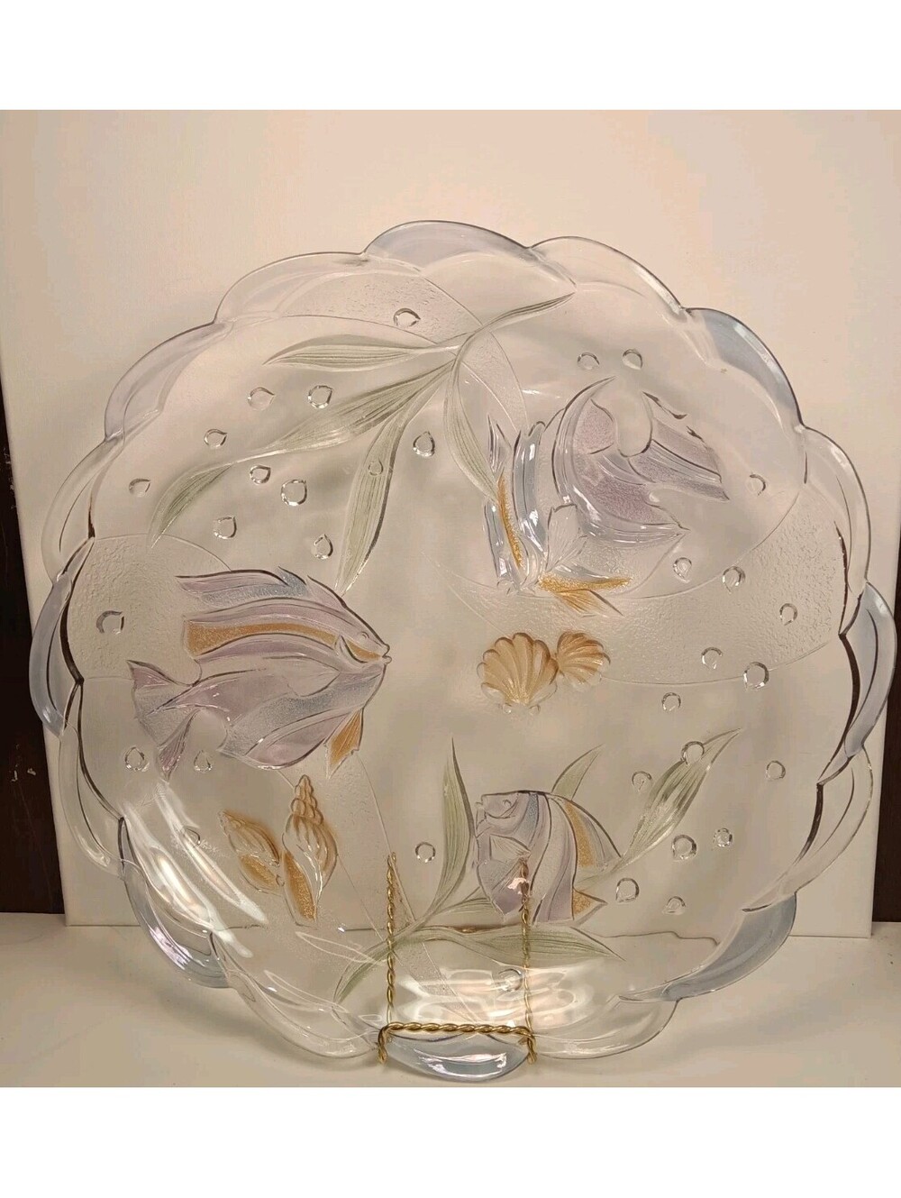 Vintage Mikasa Key Largo 15 Inch Round Glass Serving Platter Beach Coastal